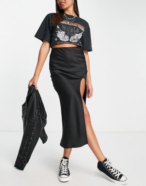 Черная атласная юбка-комбинация миди -Черный цвет Topshop
