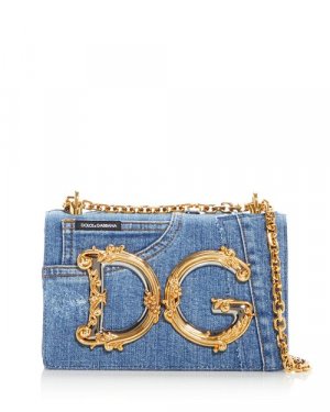 Сумка DG Girls из денима в стиле пэчворк &; Однотонная телячья кожа , цвет Blue Dolce & Gabbana