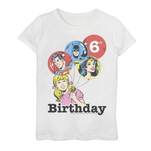 Футболка с изображением воздушных шаров на 6-й день рождения для девочек 7–16 лет из комиксов «Лига Справедливости» DC Comics