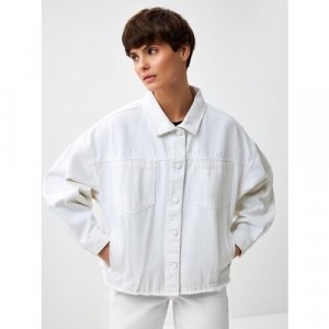 Джинсовая куртка  демисезонная, средней длины, оверсайз, карманы, без капюшона, размер M, белый Sela. Цвет: белый/ваниль