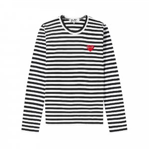 Полосатая футболка с длинными рукавами и логотипом PLAY Heart, цвет Черный/Белый Comme des Garçons