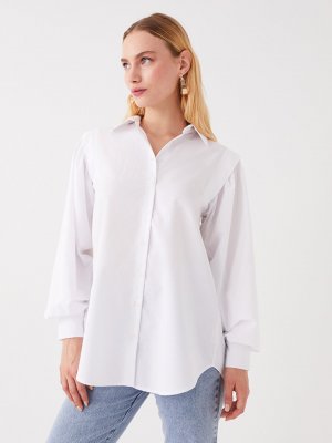 Простая женская рубашка-туника из поплина с длинными рукавами и , экрю LCW Modest