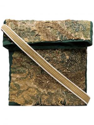 Green Flemish tapestry cotton and linen messenger bag By Walid. Цвет: зеленый