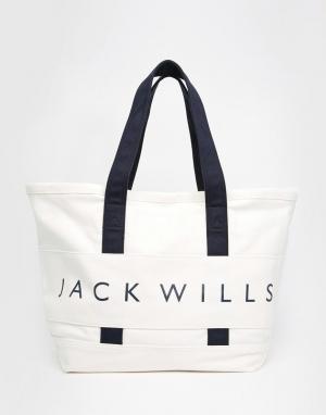 Большая сумка-викендер из парусины Jack Wills. Цвет: кремовый