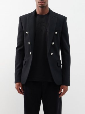 Двубортный пиджак из смесовой шерсти , черный Balmain