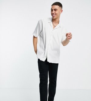 Атласная oversized-рубашка кремового цвета с короткими рукавами -Белый New Look