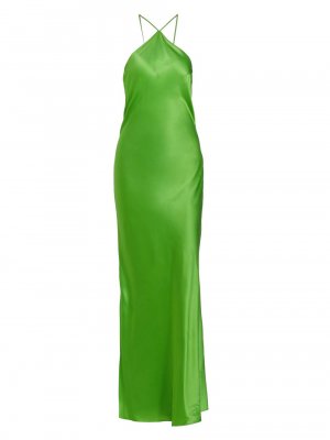 Атласное платье макси с лямкой на шее, зеленый DANNIJO