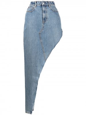 Длинная джинсовая юбка асимметричного кроя Alexander Wang. Цвет: синий