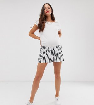Белая юбка-шорты в темно-синюю полоску ASOS DESIGN Maternity. Цвет: мульти