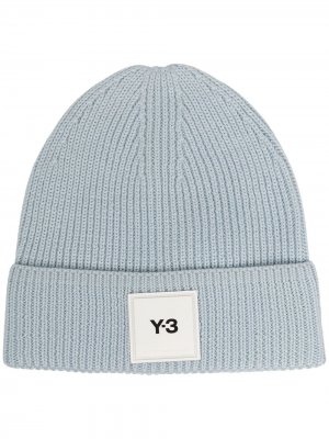 Шерстяная шапка бини с нашивкой-логотипом Y-3. Цвет: синий