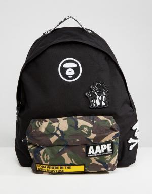 Черный рюкзак с камуфляжным принтом на кармане AAPE By A Bathing Ape APE®