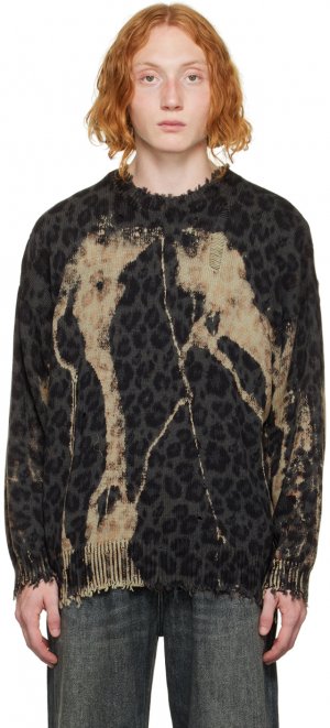 Серый выбеленный темно-серый свитер с леопардовым принтом R13