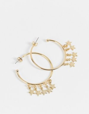 Золотистые серьги-кольца со звездочками -Золотистый French Connection