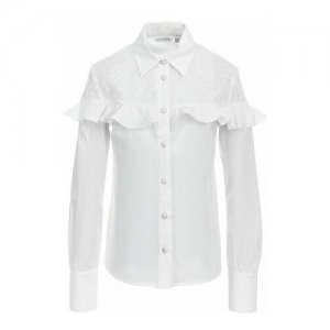Нарядная белая блузка с кружевной кокеткой и воланом, SSFSG-829-23018-200, (146 белый) Silver Spoon. Цвет: белый