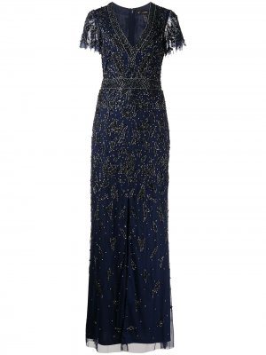 Декорированное платье с короткими рукавами Aidan Mattox. Цвет: синий