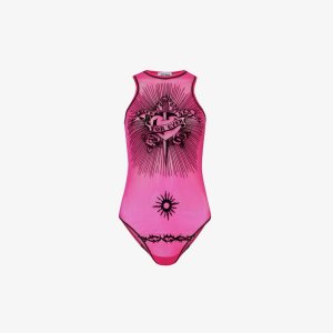 Боди из сетки с графическим принтом Safe Sex , розовый Jean Paul Gaultier