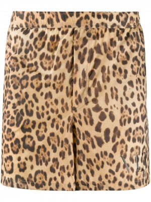 Плавки-шорты с леопардовым принтом Valentino. Цвет: нейтральные цвета