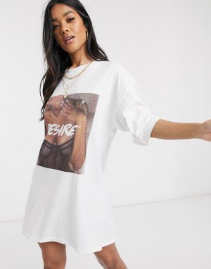 Платье-футболка в стиле oversized с фотопринтом -Белый Public Desire