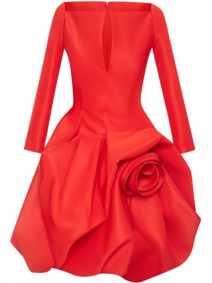 Платье с длинными рукавами и цветочным декором Oscar de la Renta. Цвет: красный
