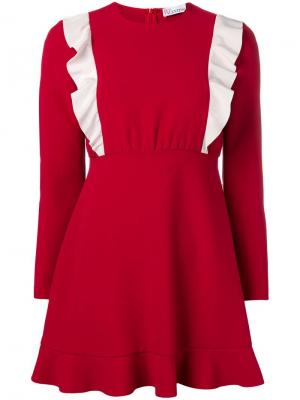 Платье с длинными рукавами и оборками Red Valentino. Цвет: красный