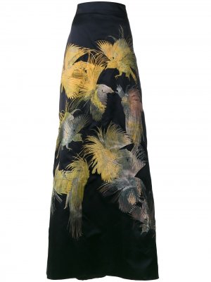 Длинная юбка Dore с вышивкой в виде птиц Alice Archer. Цвет: синий