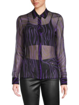 Рубашка из шелкового шифона с принтом , цвет Black Orchid Versace