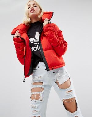 Дутая куртка с присборенными рукавами и отделкой в спортивном стиле ASOS DESIGN. Цвет: красный