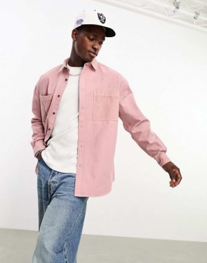 Розовая рубашка оверсайз в стиле 90-х с накладными карманами на шнурке ASOS DESIGN