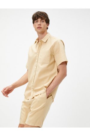 Летняя рубашка с коротким рукавом Slim Fit Классический воротник карманами , бежевый Koton