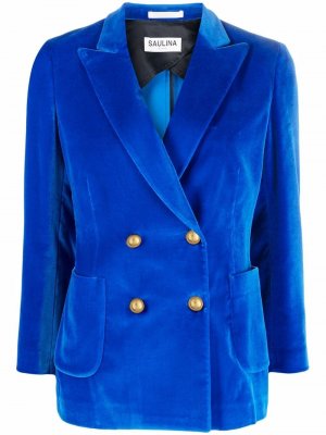 Двубортный бархатный пиджак SAULINA. Цвет: синий