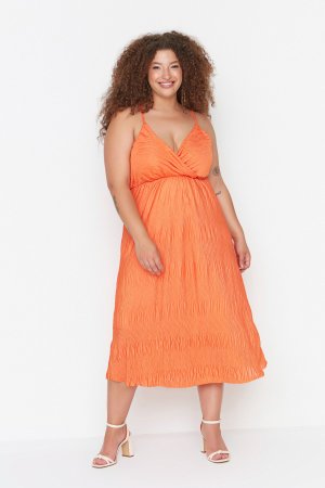 Платье больших размеров – оранжевое базовое , оранжевый Trendyol