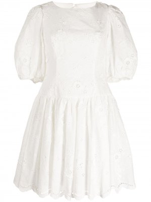 Платье мини с английской вышивкой Marchesa Notte. Цвет: белый