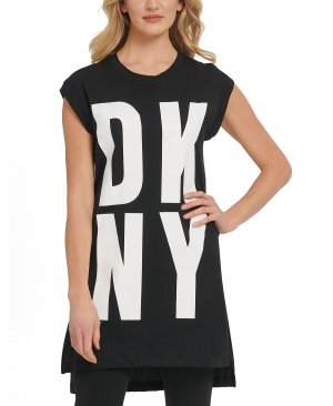 Туника high-low с логотипом , черно-белый DKNY