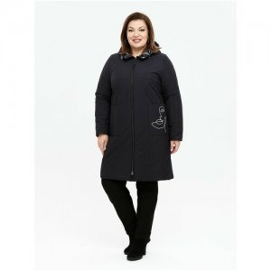 Пальто осеннее женское кармельстиль больших размеров весеннее с капюшоном размер 72 Karmel Style. Цвет: синий