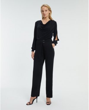 Женские прямые брюки слегка скрещенные с металлической шайбой , черный Paz Torras. Цвет: черный