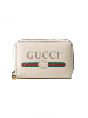 Визитница с принтом логотипа Gucci. Цвет: нейтральные цвета