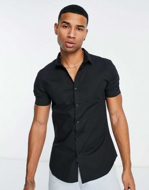 Черная футболка-поло с короткими рукавами и пуговицами New Look