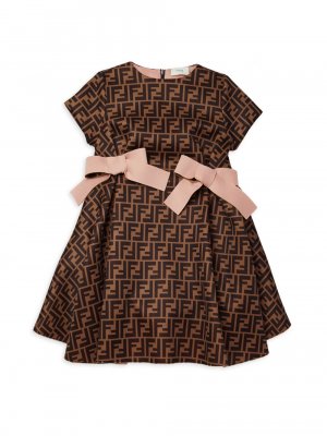 Неопреновое платье с логотипом по всей поверхности для маленьких девочек и , коричневый Fendi