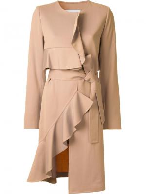 Асимметричное пальто с рюшами Goen.J. Цвет: коричневый