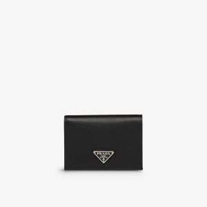 Маленький кожаный кошелек с логотипом , черный Prada