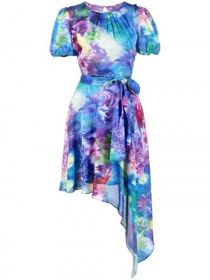 Платье асимметричного кроя с короткими рукавами Marchesa Notte. Цвет: разноцветный