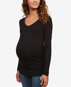 Футболка для беременных с длинными рукавами и рюшами по бокам Motherhood Maternity, черный
