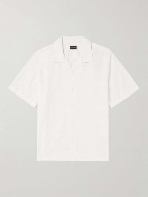 Хлопково-жаккардовая рубашка с воротником-стойкой CLUB MONACO, белый Monaco