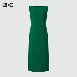 Платье из креп-джерси с короткими рукавами, зеленый Uniqlo