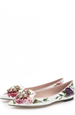 Лаковые балетки Bellucci с цветочным принтом и брошью Dolce & Gabbana. Цвет: разноцветный