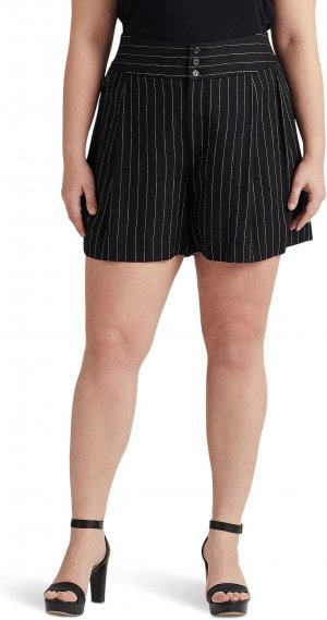 Плиссированные льняные шорты в тонкую полоску больших размеров LAUREN Ralph Lauren, цвет Black/Cream