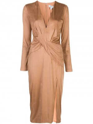 Платье с длинными рукавами и глубоким V-образным вырезом Cushnie. Цвет: коричневый