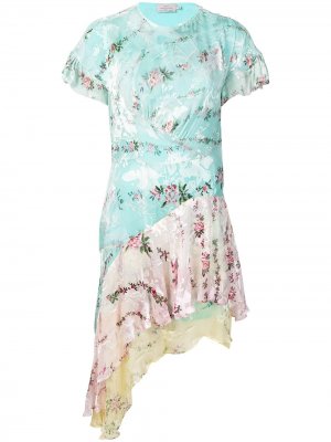 Асимметричное платье с цветочным принтом Preen By Thornton Bregazzi. Цвет: синий