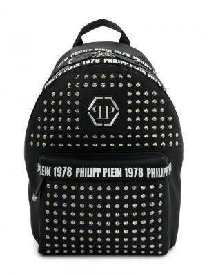 Рюкзак с принтом логотипа и заклепками Philipp Plein Junior. Цвет: черный