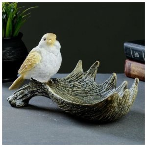 Подставка для мелочей Лосиный рог с птичкой акрил 28х15х14см Хорошие сувениры